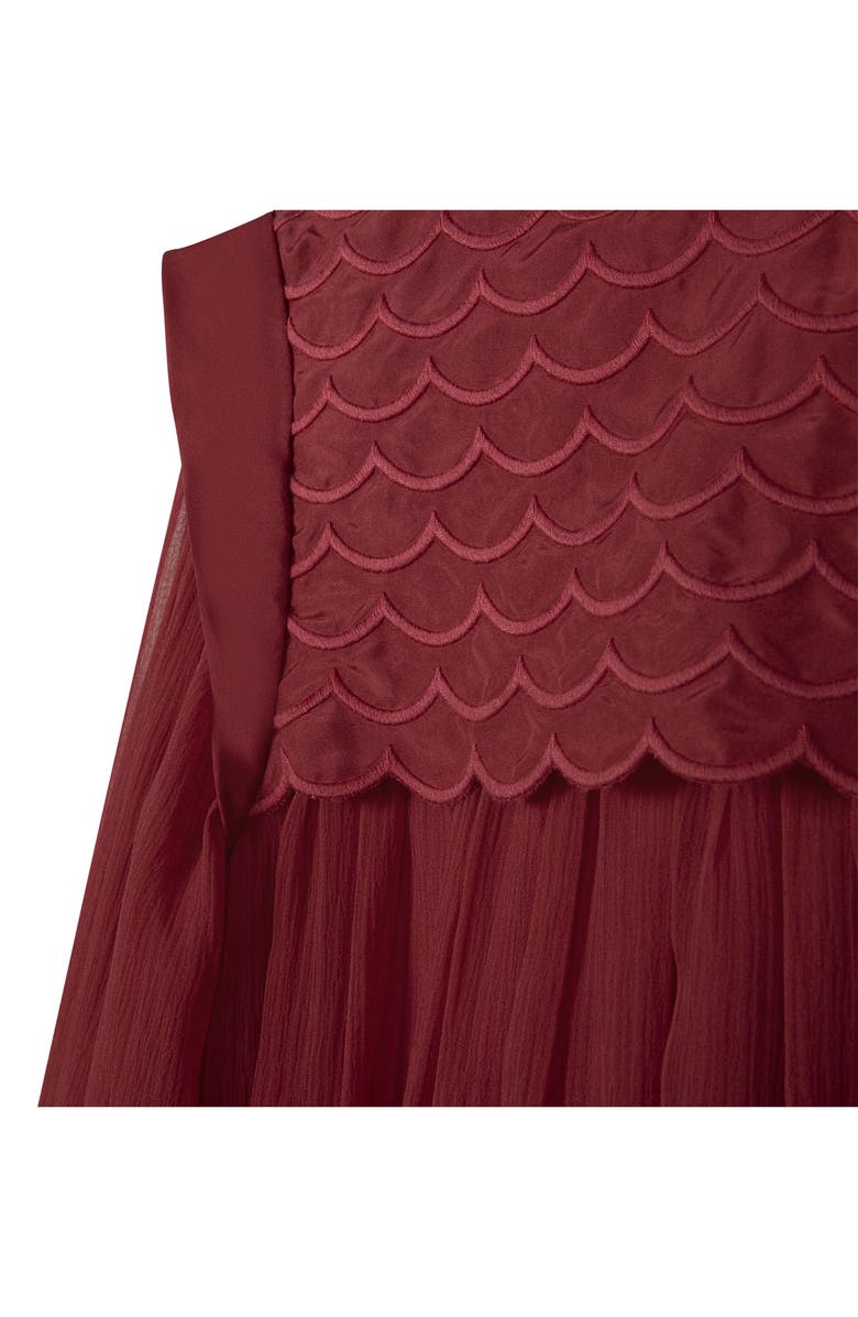 Chloé Kids' Scallop Trim Long Sleeve Silk Crepe Dress, Alternate, color, 