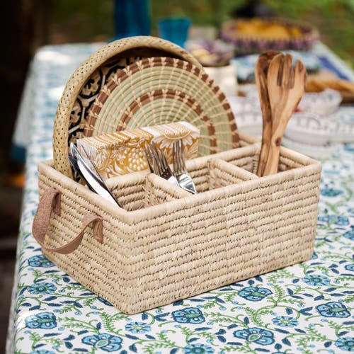 Ten Thousand Villages Pleta Woven Date Palm Leaf Utensil Caddy In Brown