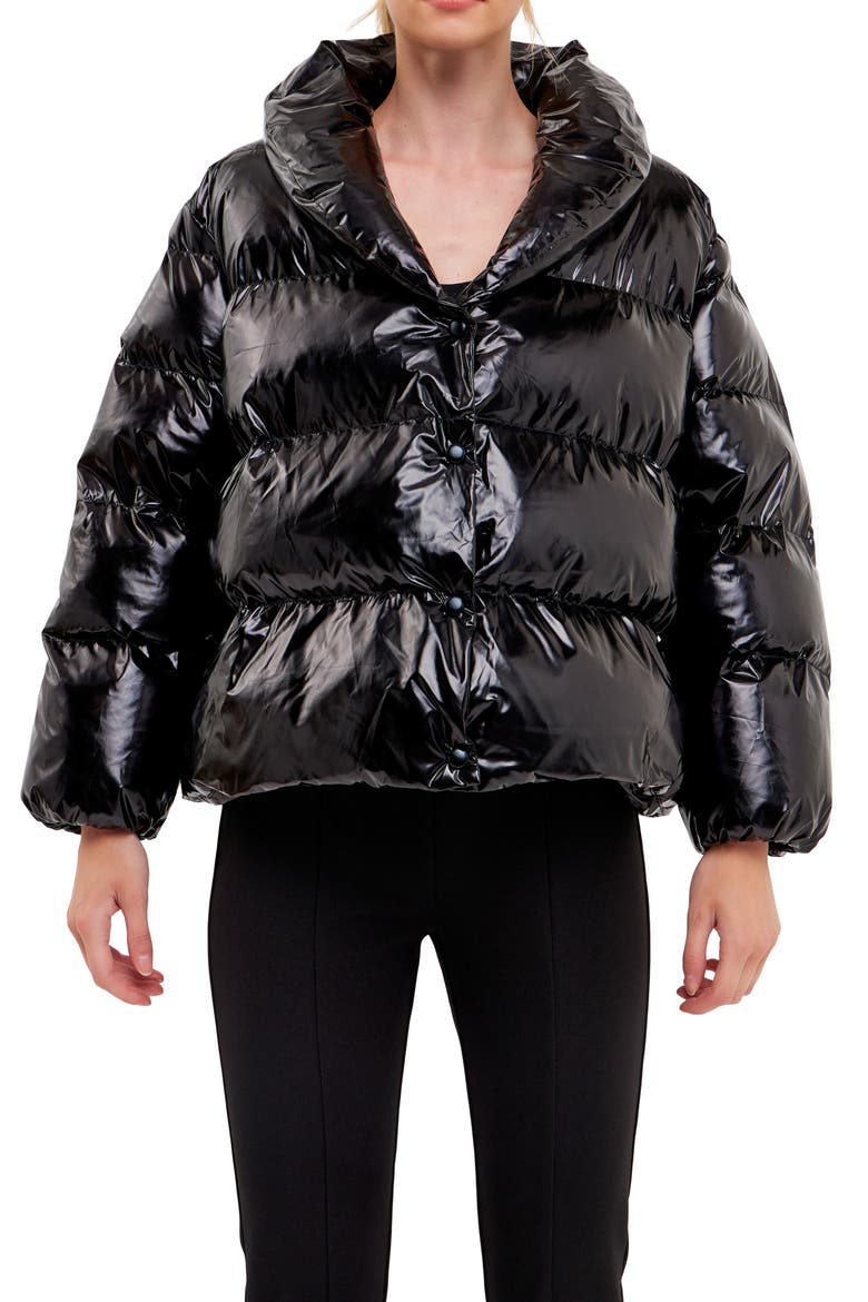 Belted Puffer Jacket, Alternate, color, BLACK