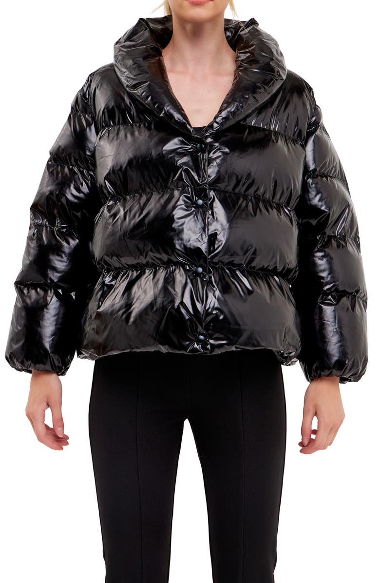 Endless Rose Belted Puffer Jacket, Alternate, color, Black