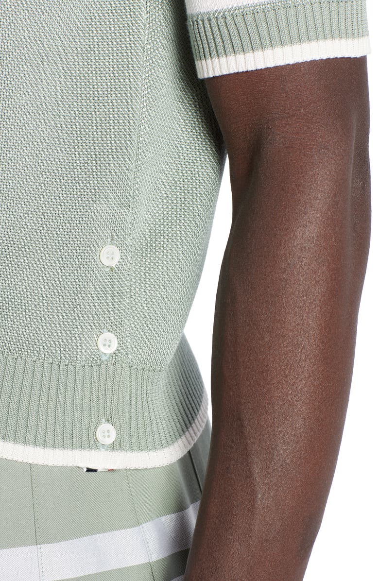 Thom Browne Bird's Eye Tipped Silk & Cotton Polo, Alternate, color, 