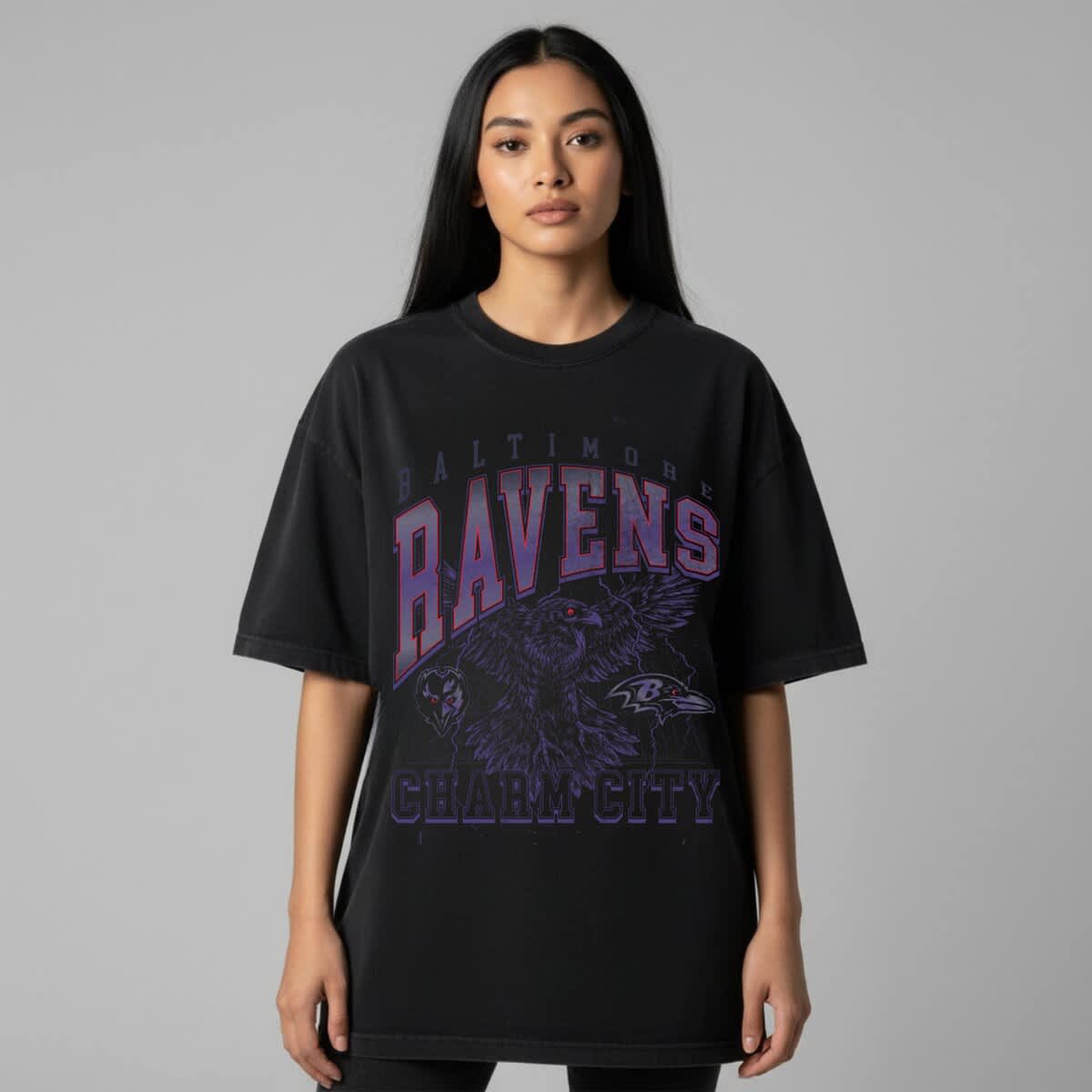 Unisex The Wild Collective  Black Baltimore Ravens Charm City Football T-Shirt - image 2