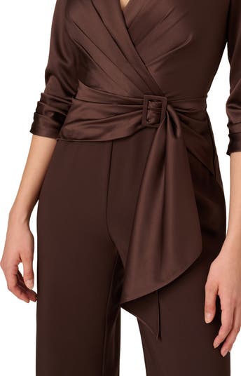 Belted Wide Leg Satin Crepe Jumpsuit