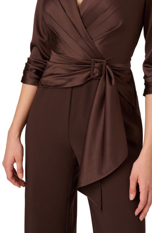 Adrianna Papell Belted Wide Leg Satin Crepe Jumpsuit