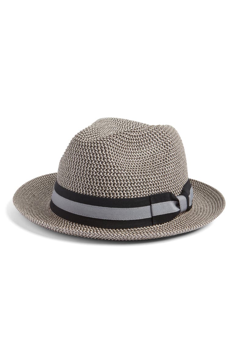 Classic Stripe Ribbon Fedora, Main, color, BLACK COMBO