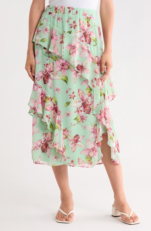 Ruffled Floral Maxi Skirt