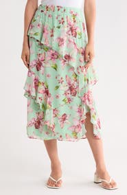 Nicole Miller Ruffled Floral Maxi Skirt