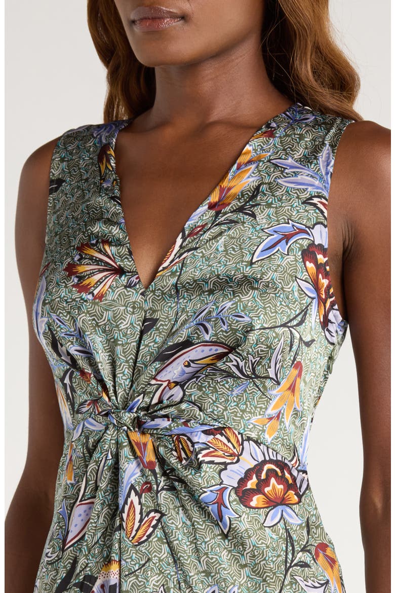 Knot Front Floral Print Sleeveless Dress, Alternate, color, GRAY VIOLET/ GREEN
