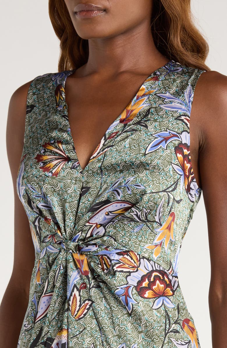 Halogen<sup>®</sup> Knot Front Floral Print Sleeveless Dress, Alternate, color, Gray Violet/ Green