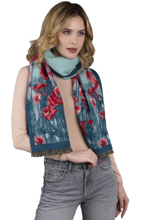 Saachi Floral Reversible Scarf In Turquoise/aqua