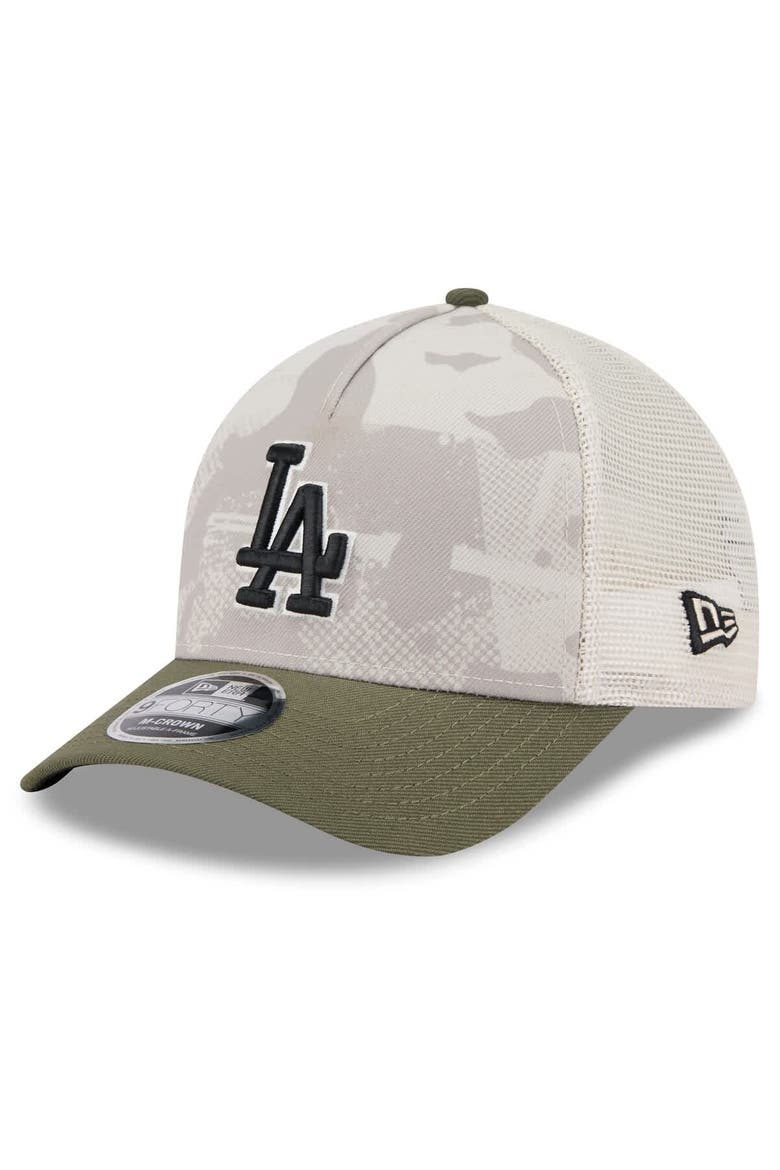 Men's New Era Light Beige/Olive Los Angeles Dodgers 2025 Armed Forces Day 9FORTY M-Crown A-Frame Adjustable Hat, Alternate, color, Light Beige