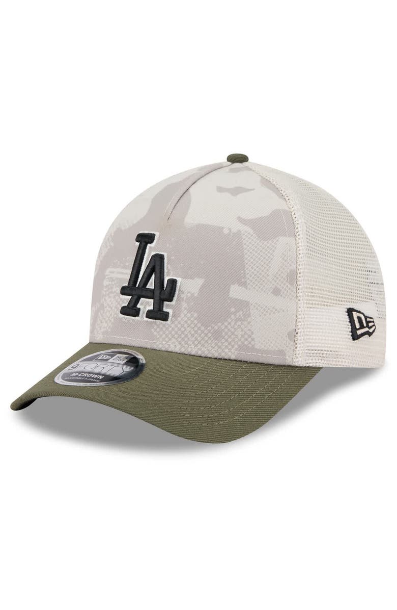 New Era Men's New Era Light Beige/Olive Los Angeles Dodgers 2025 Armed Forces Day 9FORTY M-Crown A-Frame Adjustable Hat, Alternate, color, Light Beige