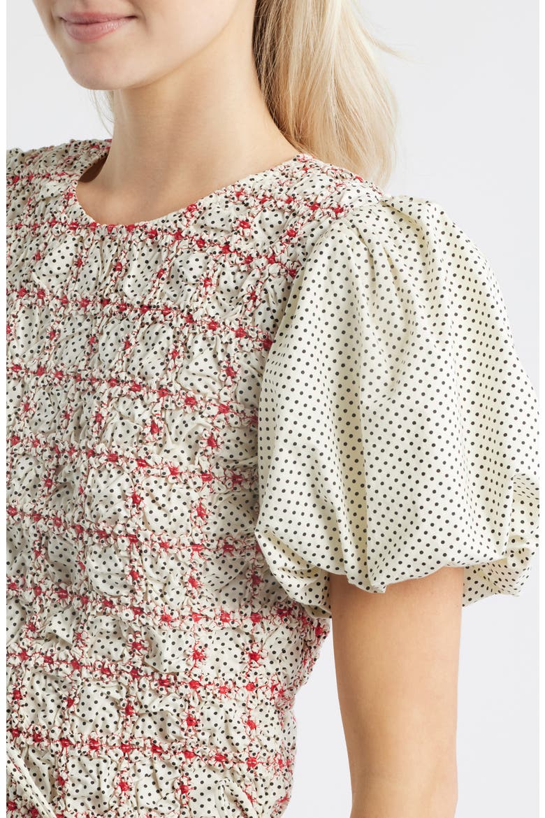 Audrey Polka Dot Smocked Organic Cotton Top, Alternate, color, WHITE