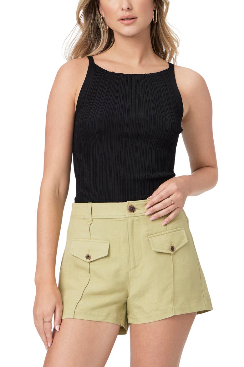 Brittane Linen Blend Shorts, Alternate, color, PALEOLIVE