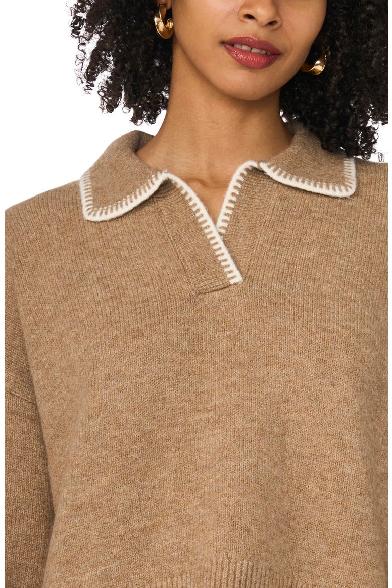Stitch Trim Johnny Collar Sweater, Alternate, color, TAUPE