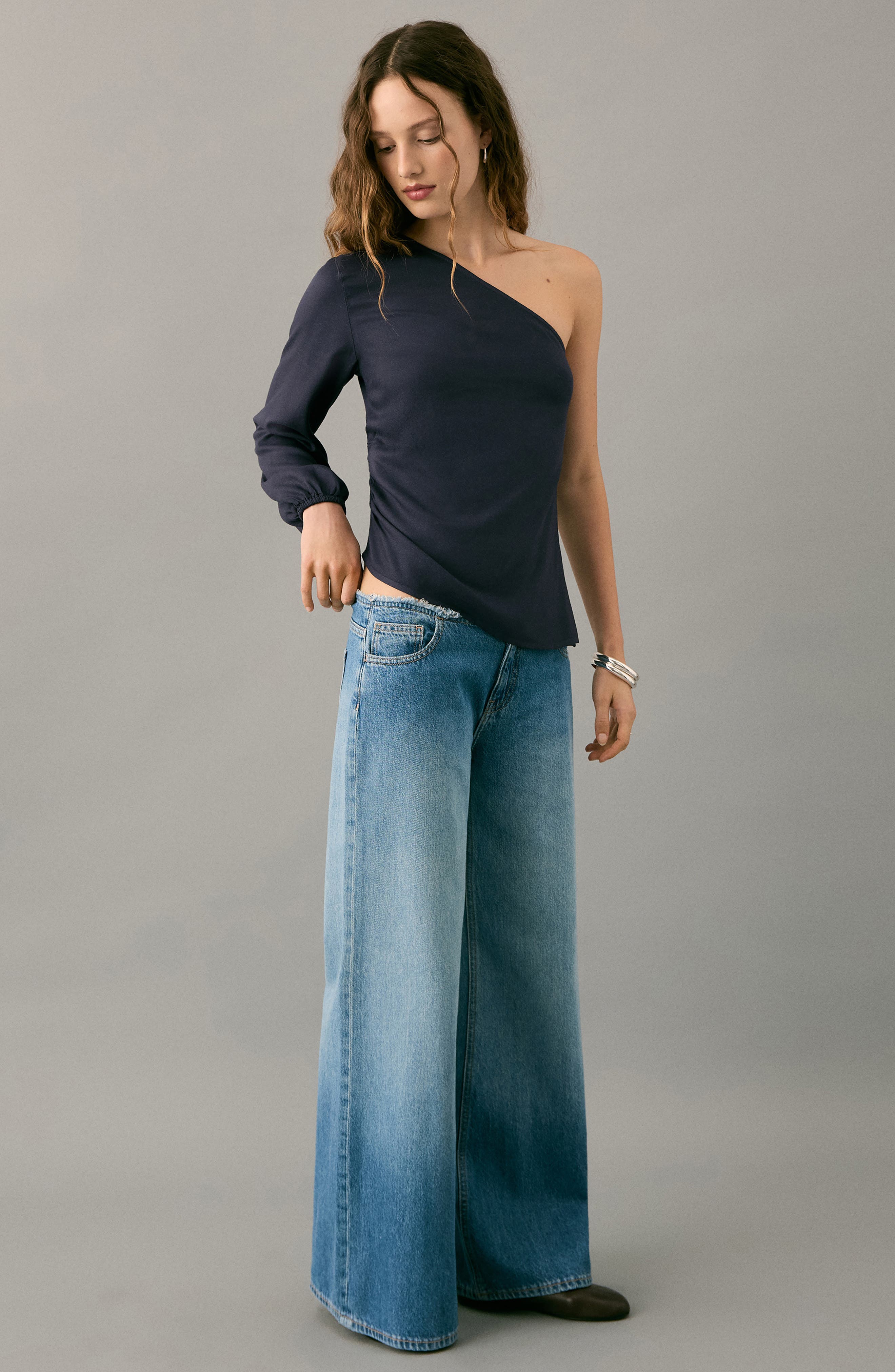 Asymmetric Ruched One-Shoulder Top - image 2