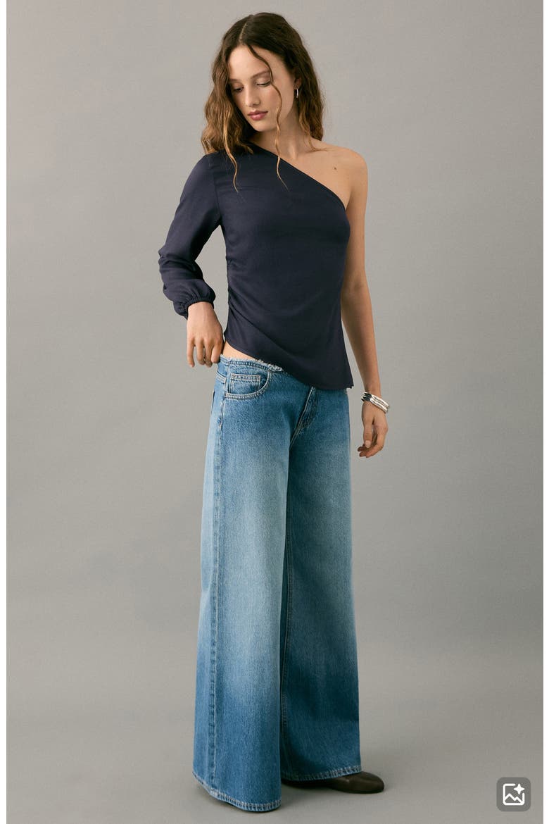 Asymmetric Ruched One-Shoulder Top, Alternate, color, NAVY