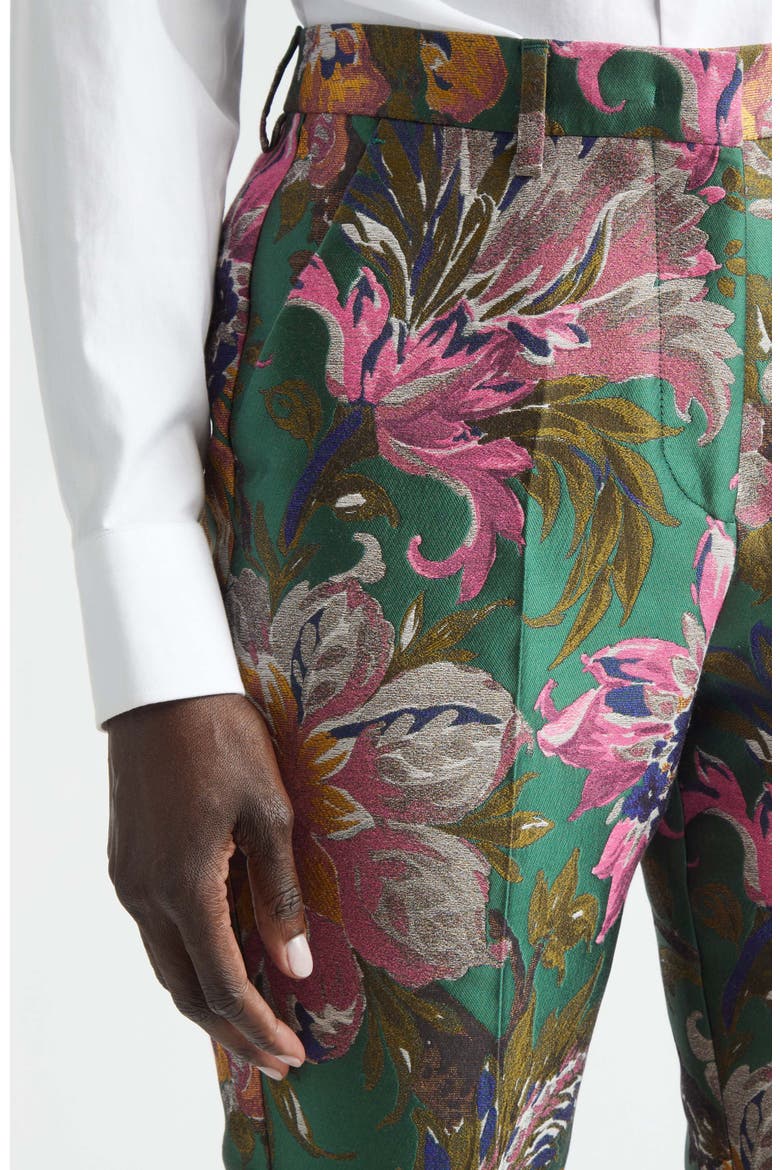 Floral Jacquard Ankle Trousers, Alternate, color, MULTICOLOR ON GREEN BASE