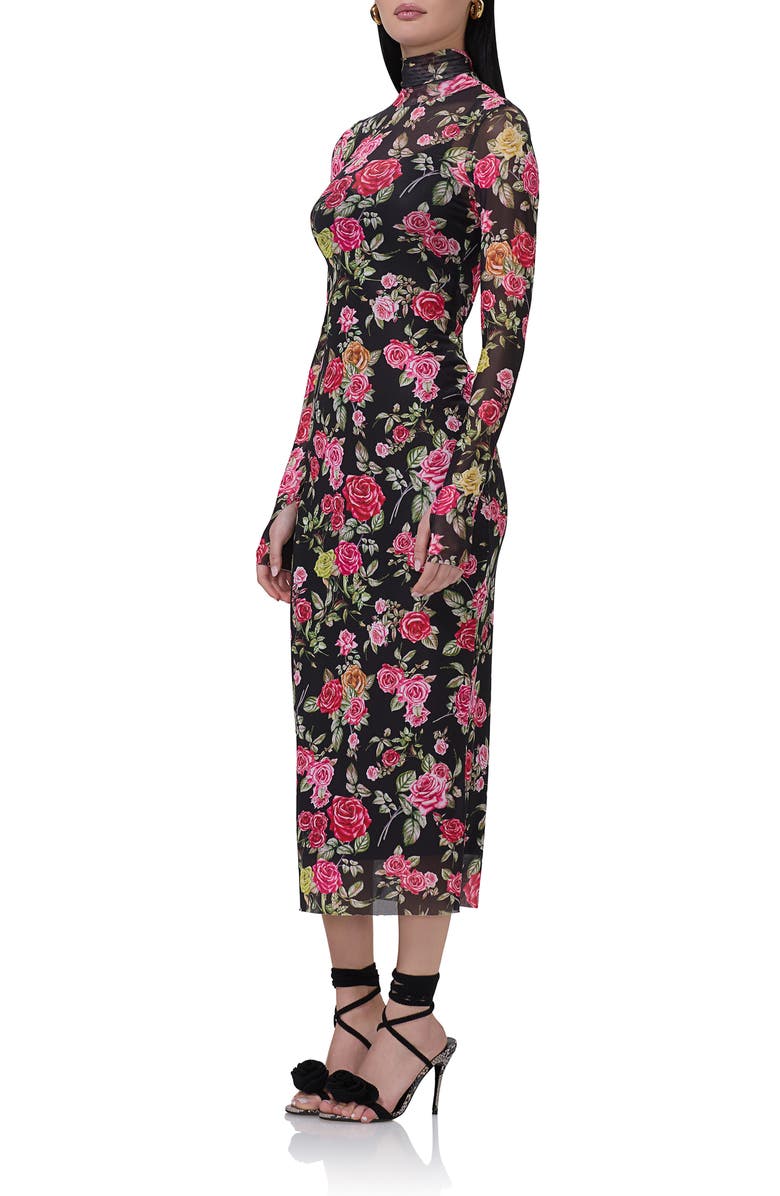 AFRM Shailene Turtleneck Long Sleeve Mesh Dress, Alternate, color, Wallpaper Rose
