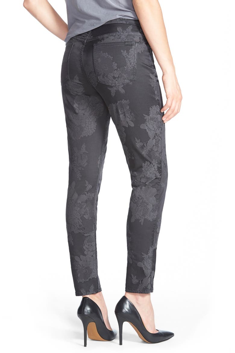 Jen7 Floral Jacquard Skinny Pants, Alternate, color, CHARCOAL NIGHTFALL FLORAL