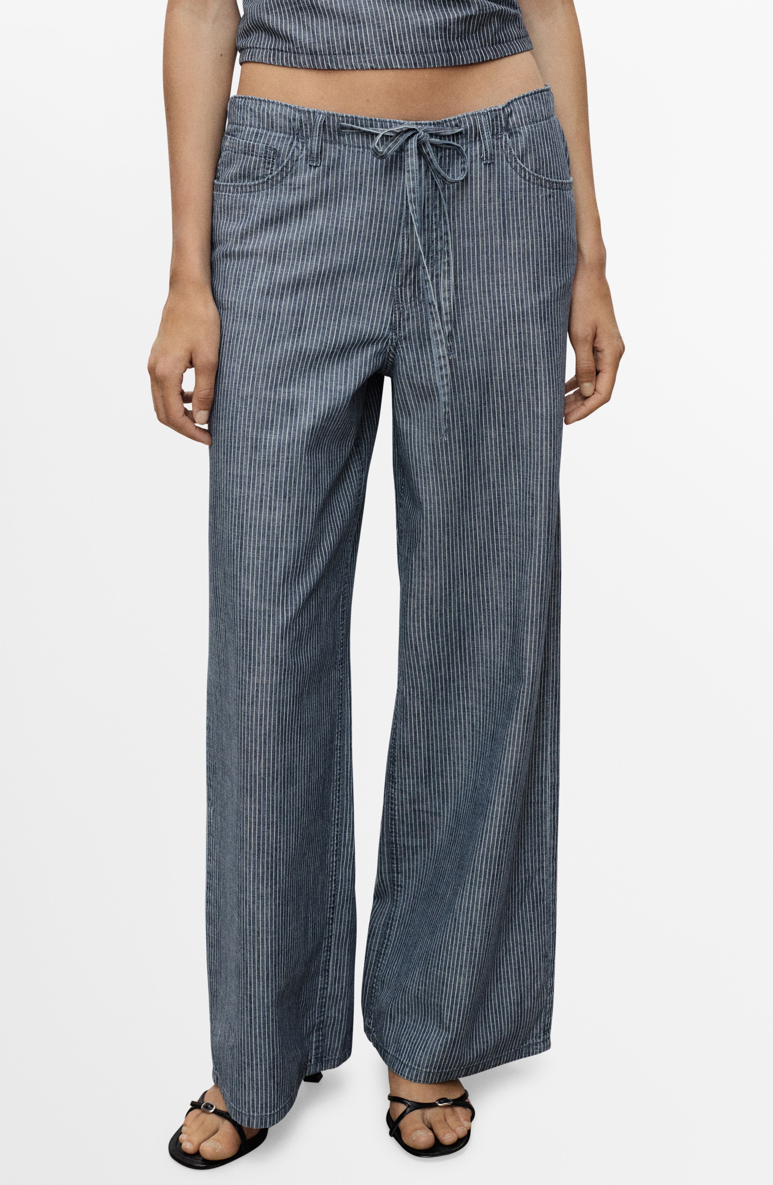 Drawstring Cotton & Linen Wide Leg Pants