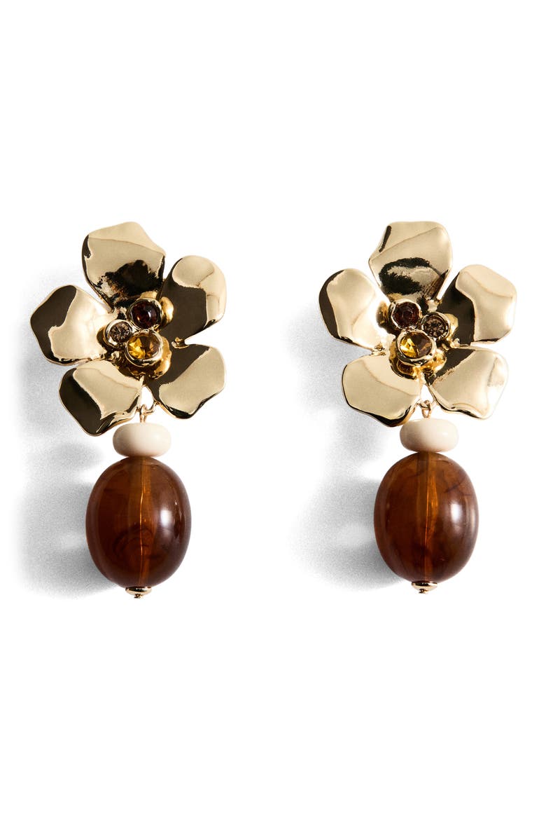 Floral Drop Earrings, Main, color, GOLD