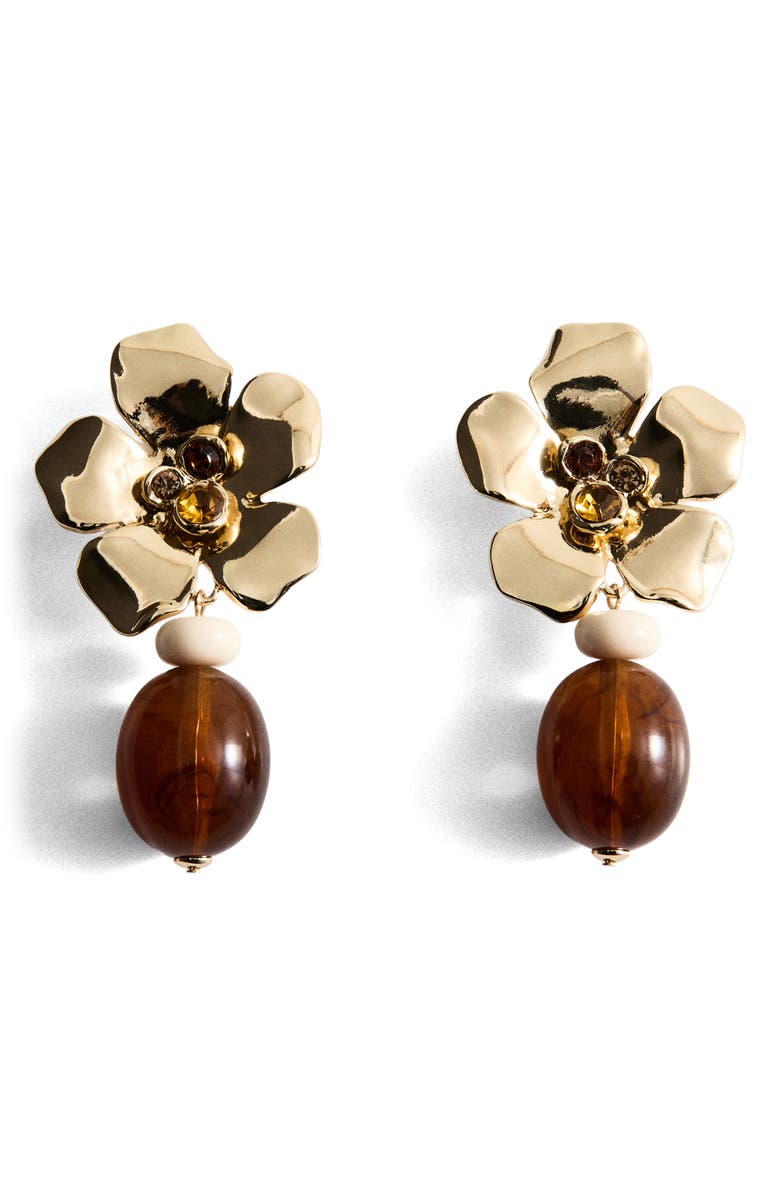 MANGO Floral Drop Earrings, Main, color, Gold
