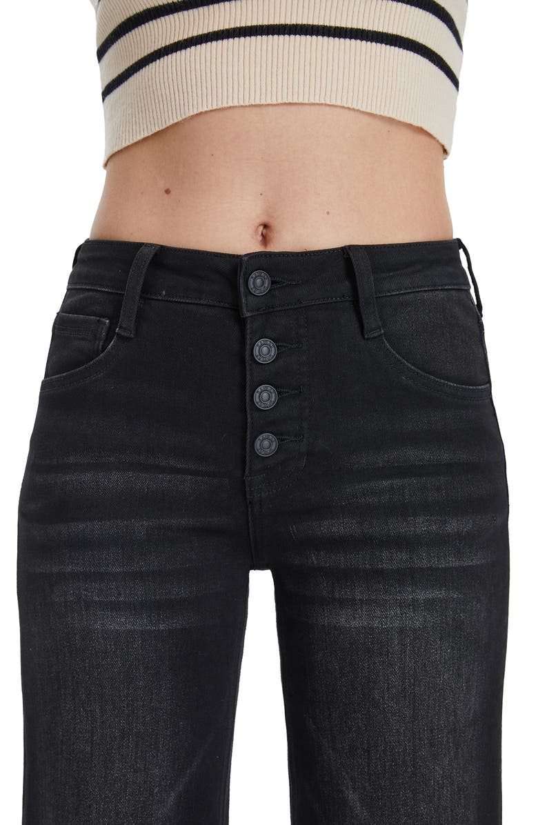 Bayeas Frayed Exposed Button Mid Rise Wide Leg Jeans, Alternate, color, Raven