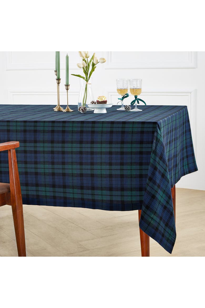 Linen Tablecloth - Blackwatch Plaid, Alternate, color, Blue and Green