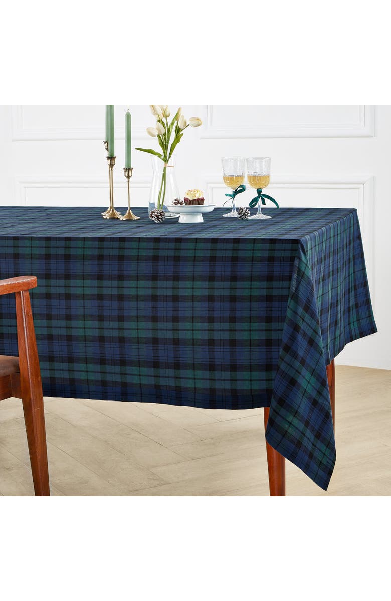 Solino Home Linen Tablecloth for Dining Table, Holiday and Everyday Dining Table Decor - Blackwatch Plaid, Alternate, color, Blue And Green