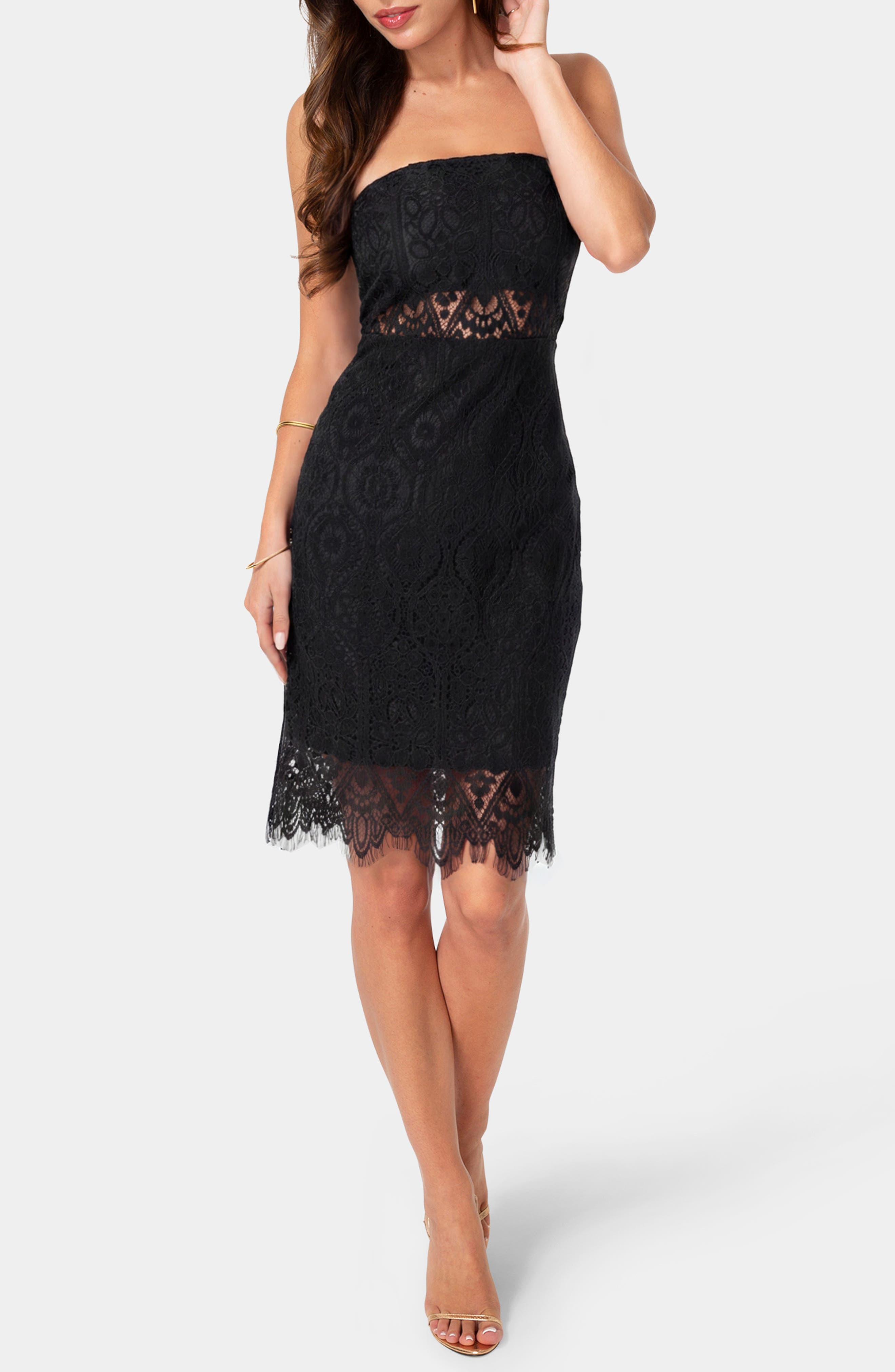 Lace Illusion Strapless Body-Con Dress