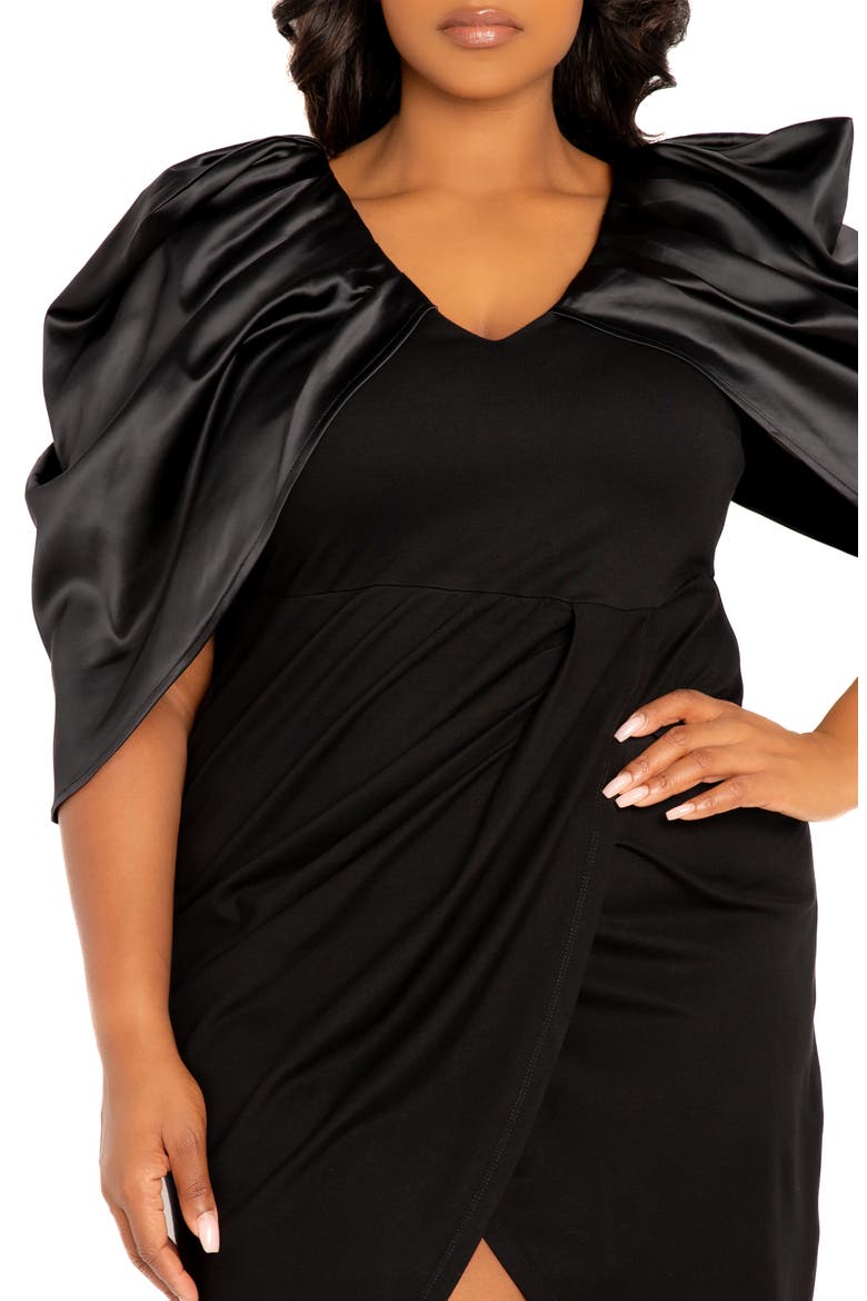 Satin Drape Sleeve Sheath Dress, Alternate, color, BLACK