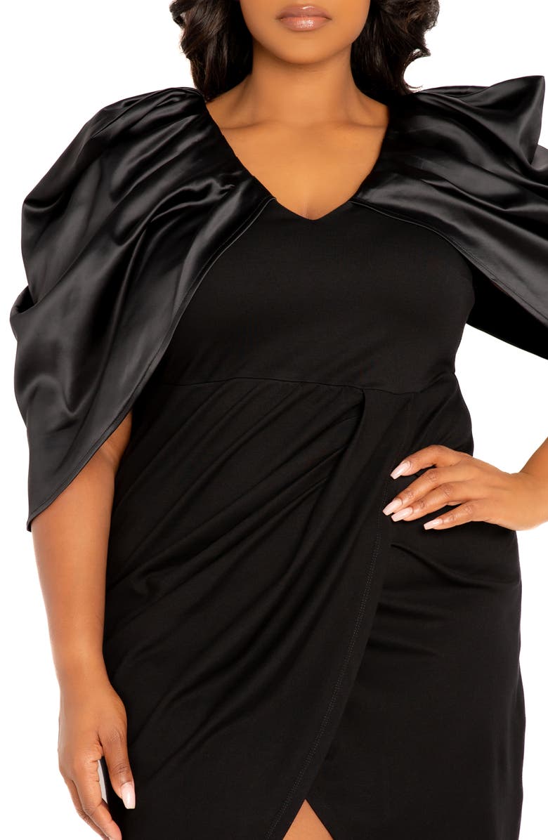 BUXOM COUTURE Satin Drape Sleeve Sheath Dress, Alternate, color, 