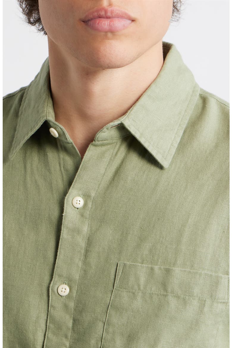 Ola Linen Short Sleeve Button-Up Shirt, Alternate, color, MOSS