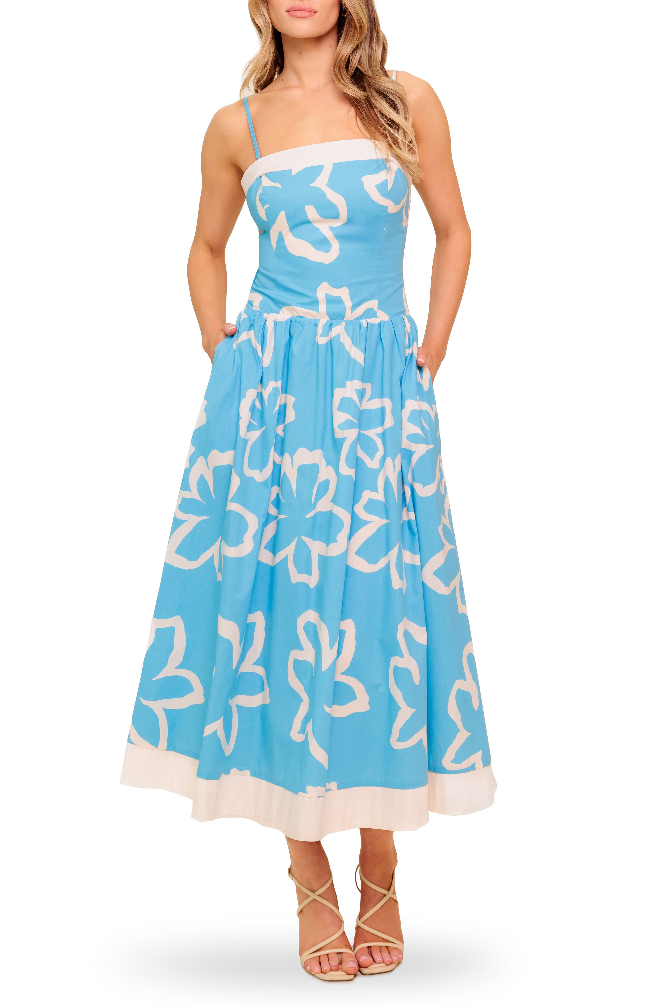 FLYING TOMATO Floral Print Cotton Fit & Flare Midi Dress