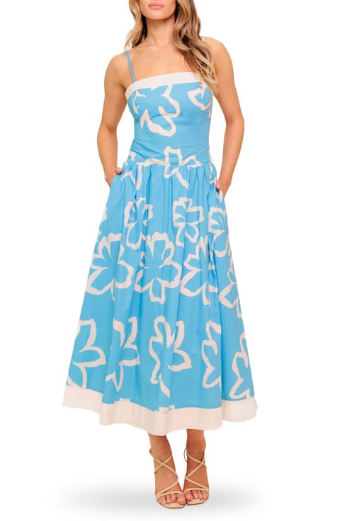 Floral Print Cotton Fit & Flare Midi Dress