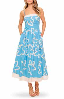 FLYING TOMATO Floral Print Cotton Fit & Flare Midi Dress