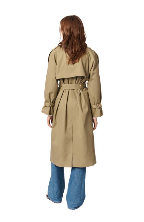 Maje Removable Collar Stud Trench Coat In Khaki