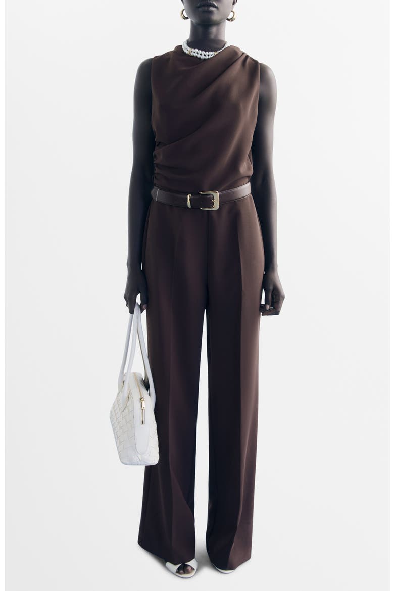Drape Belted Wide Leg Jumpsuit, Main, color, CHOCOLATE