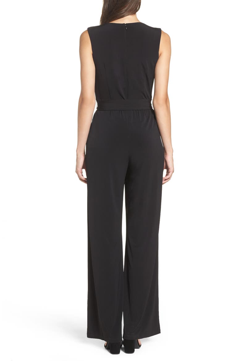 Faux Wrap Jersey Jumpsuit, Alternate, color, BLACK