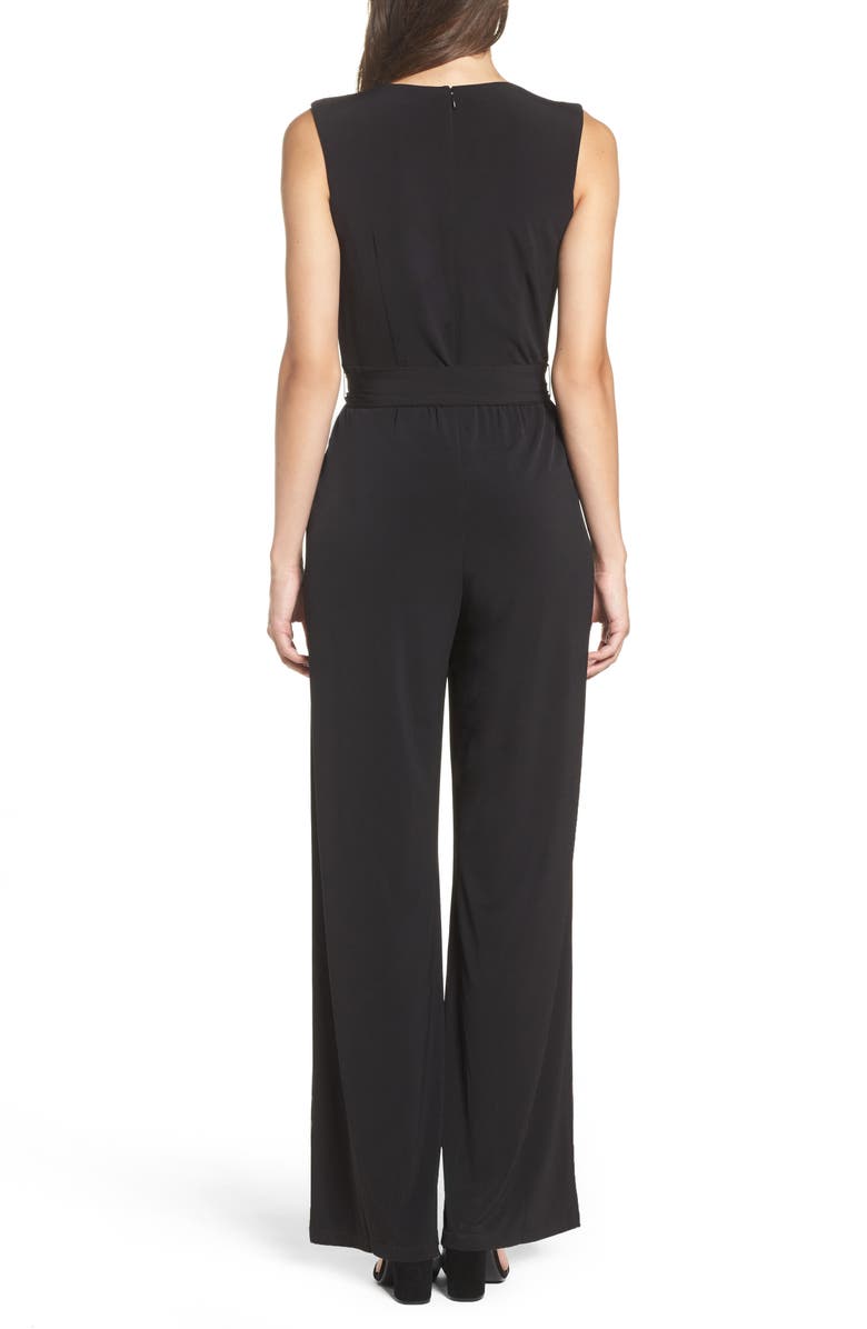Vince Camuto Faux Wrap Jersey Jumpsuit, Alternate, color, Black