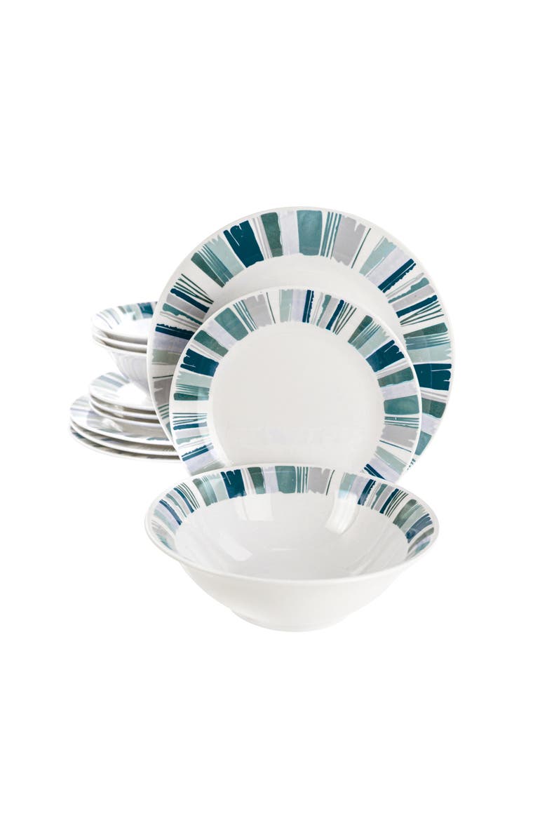 Gibson Home Orleans 12 Piece Round Ceramic Dinnerware Set, Main, color, Blue