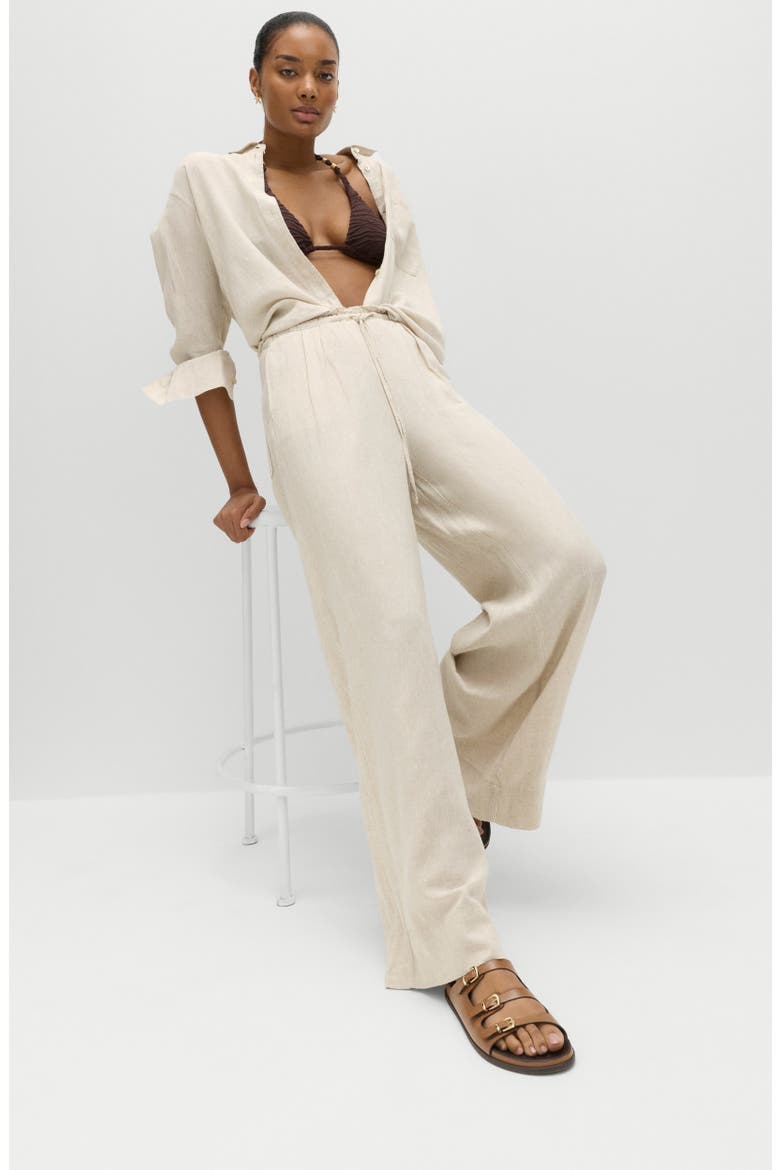 Linen Blend Wide Leg Drawstring Pants, Alternate, color, OATMEAL BEIGE