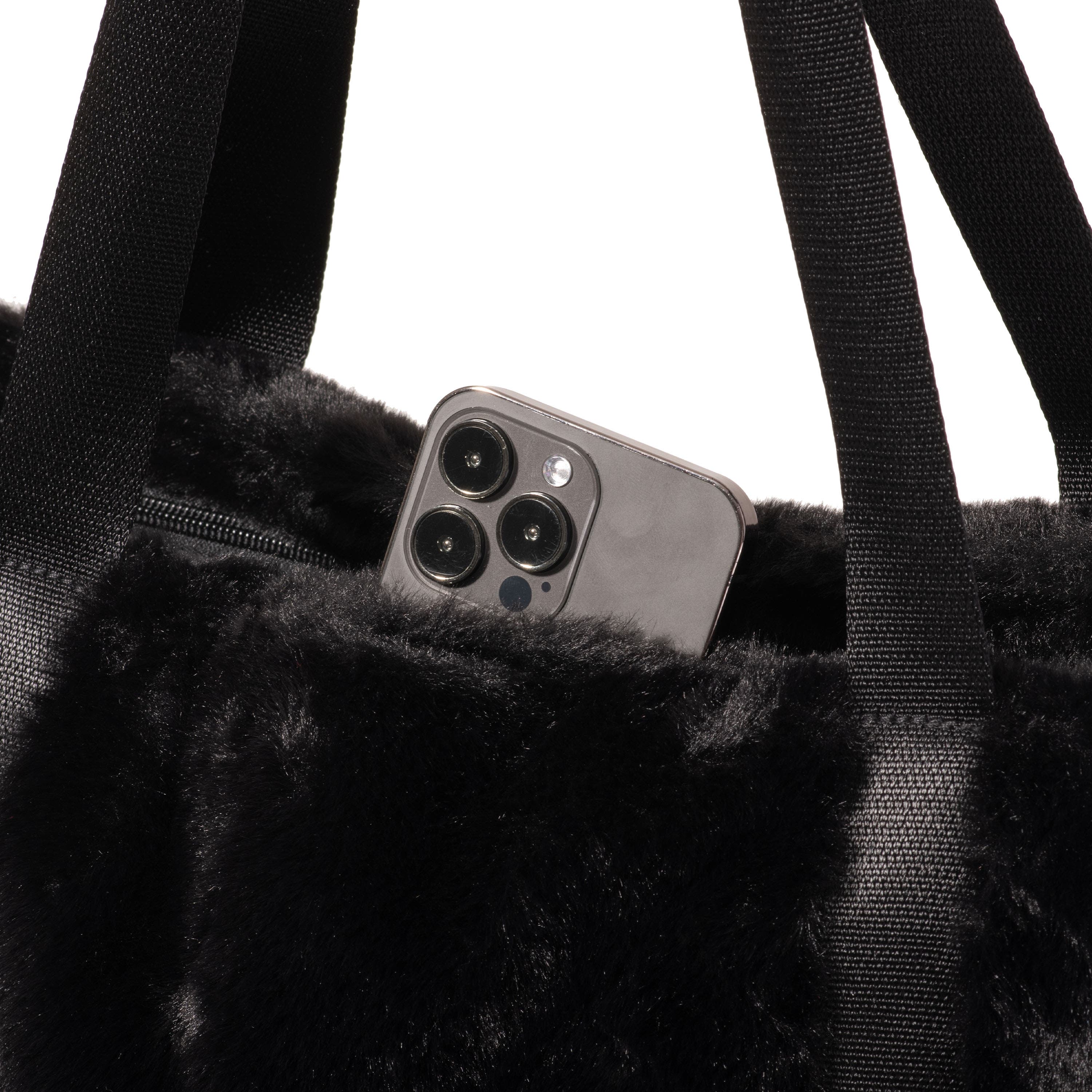 BAGGALLINI Modern Via Tote Bag, Alternate, color, Black Faux Fur