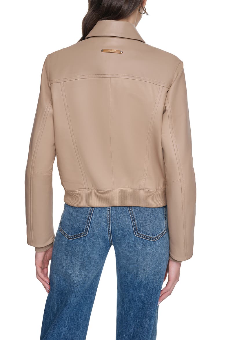 Leather Bomber Jacket, Alternate, color, SESAME