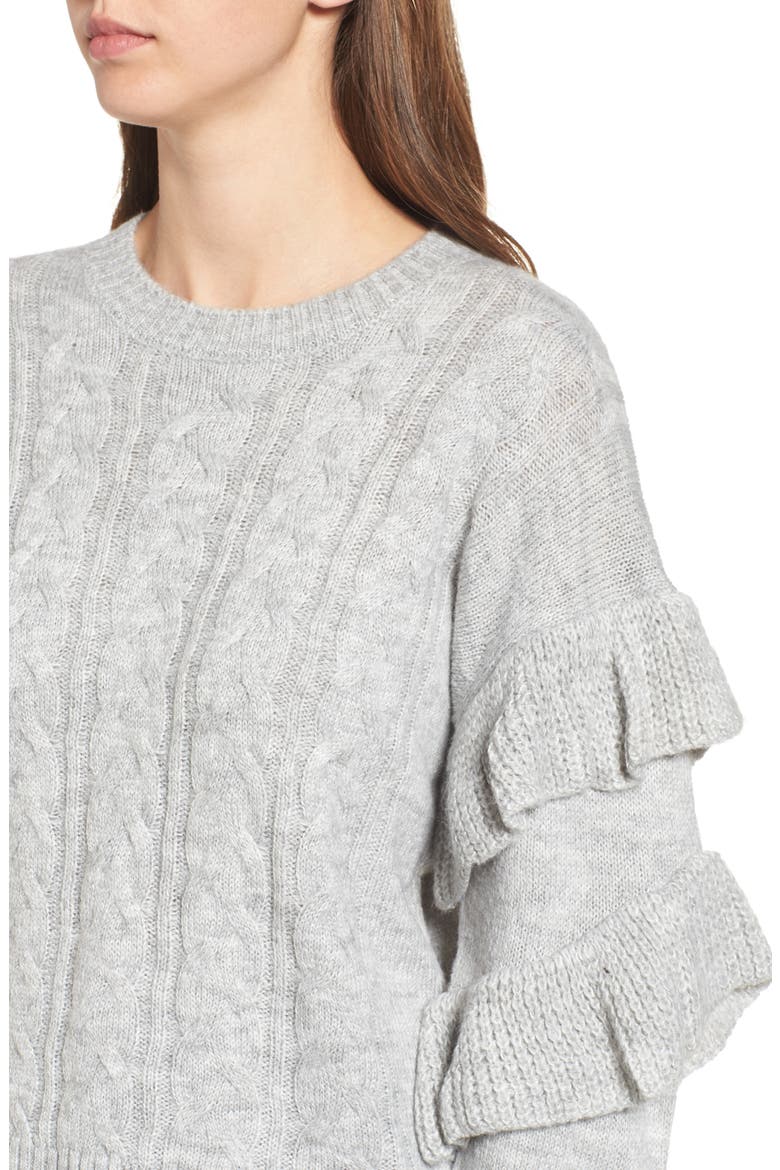 Sophie Ruffle Sleeve Sweater, Alternate, color, HEATHER GREY