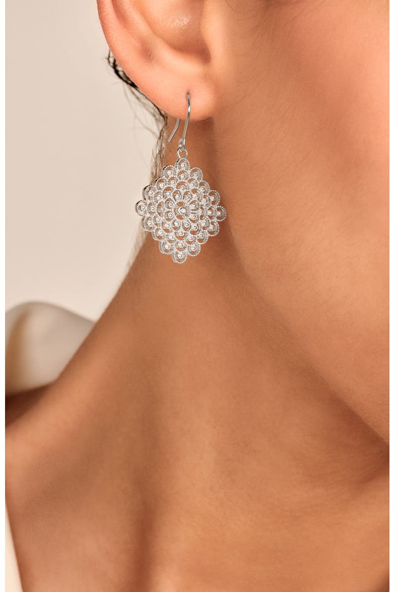 Blessed Diamond Earrings |  2 natural diamonds | 925 Sterling Silver | Earrings | Hook | White Rhodium, Alternate, color, White Rhodium