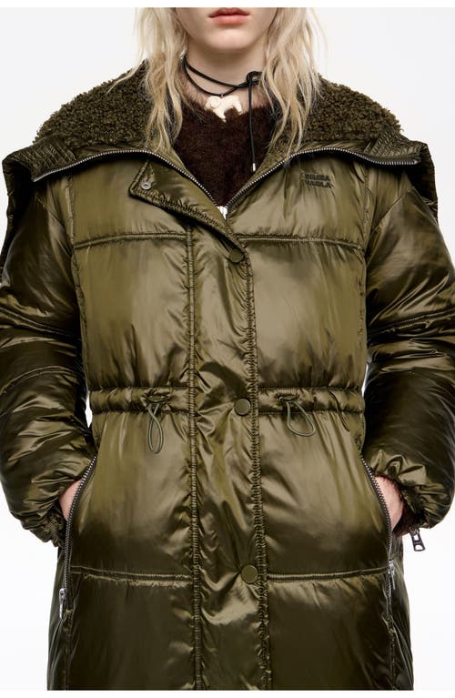 Bimba Y Lola Down Jacket With Maxi Neck Faux Shearling Hood In Green