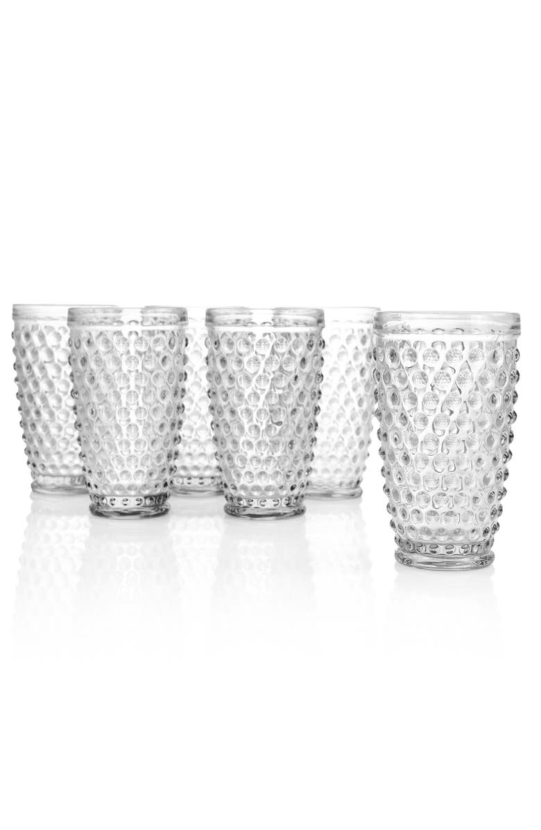 MARTHA STEWART 6 Piece Hobnail Handmade Glass Tumbler Set, Alternate, color, Clear