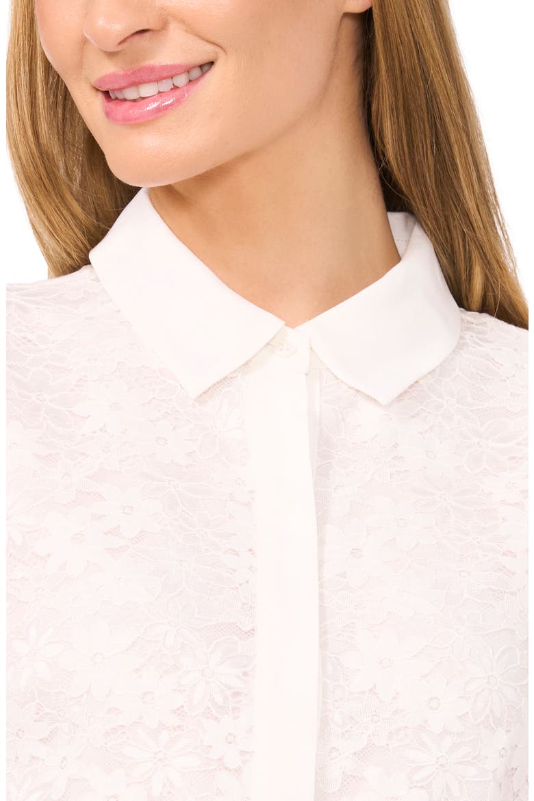 Floral Lace Short Sleeve Button-Up Shirt, Alternate, color, NEW IVORY